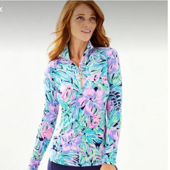 Lilly Pulitzer Justine half-zip UPF 50+ multi bermudaful size small NWT - Picture 1 of 8